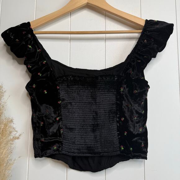 Free People corset velvet crop top floral embroidery boho XS - Picture 6 of 9
